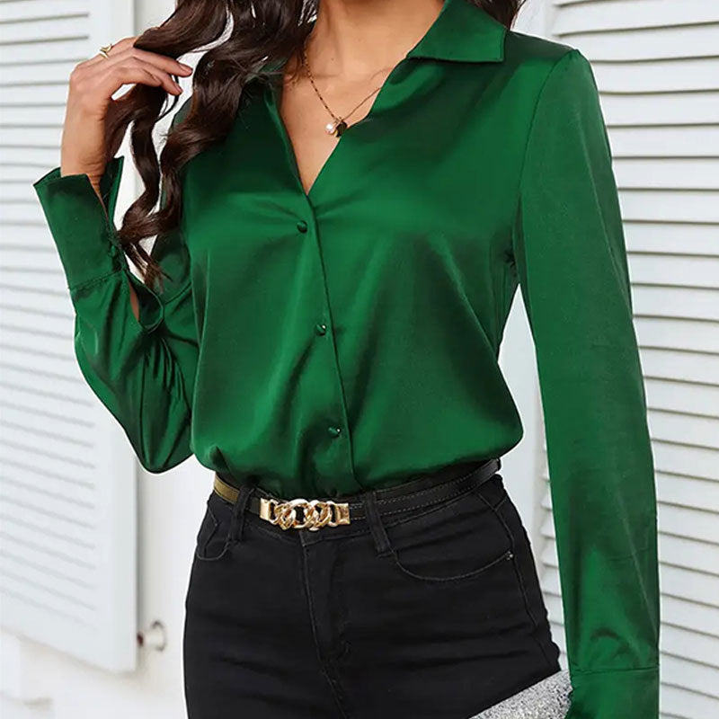 Satin Cross V Neck Cardigan Button Shirt