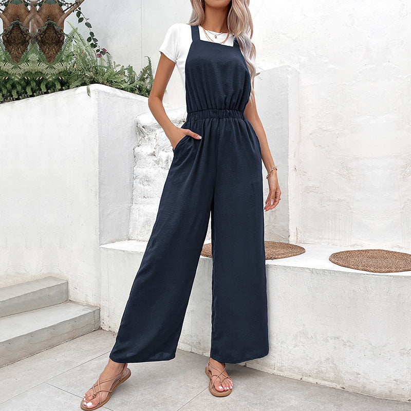 Summer Solid Color Suspender Pants