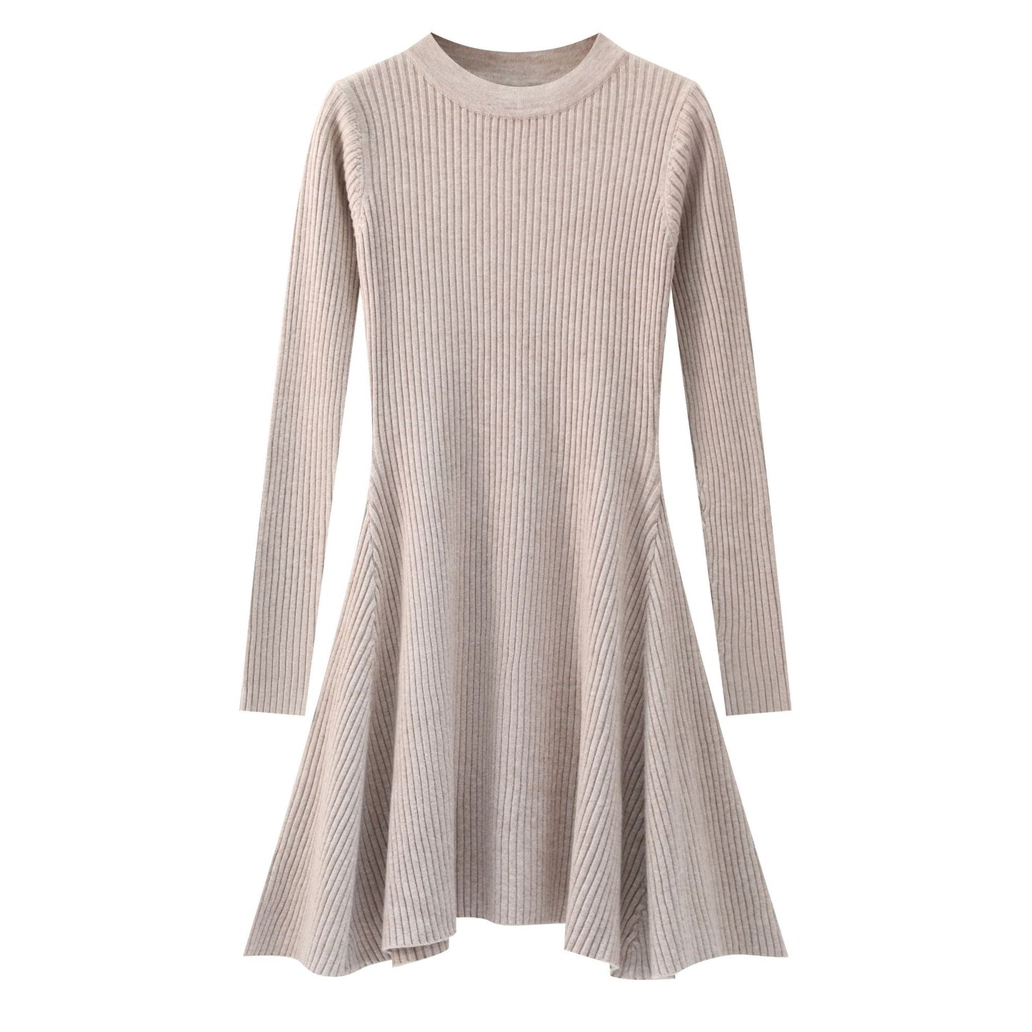 Early Spring High Waist A Line Slim Fit Knitted Base Mid Length Sweater Dress