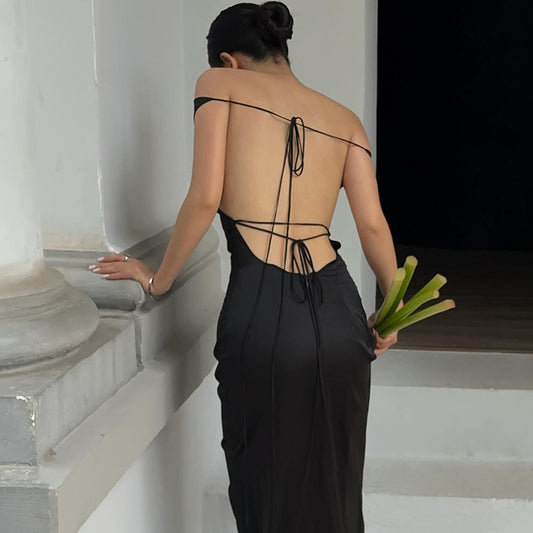 Sexy Backless Satin Off Shoulder Dress