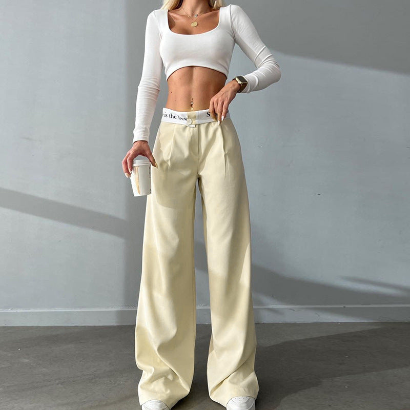 High Waist Straight Printed Contrast Color Work Pants