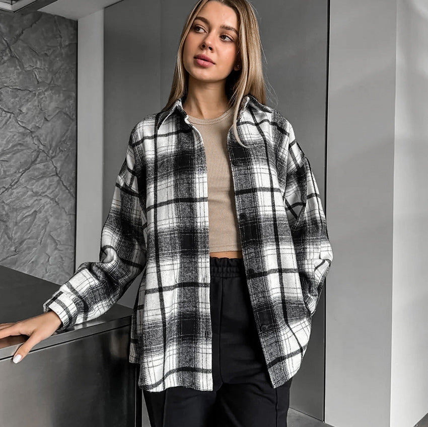 Retro Classic Loose Black White Plaid Shirt