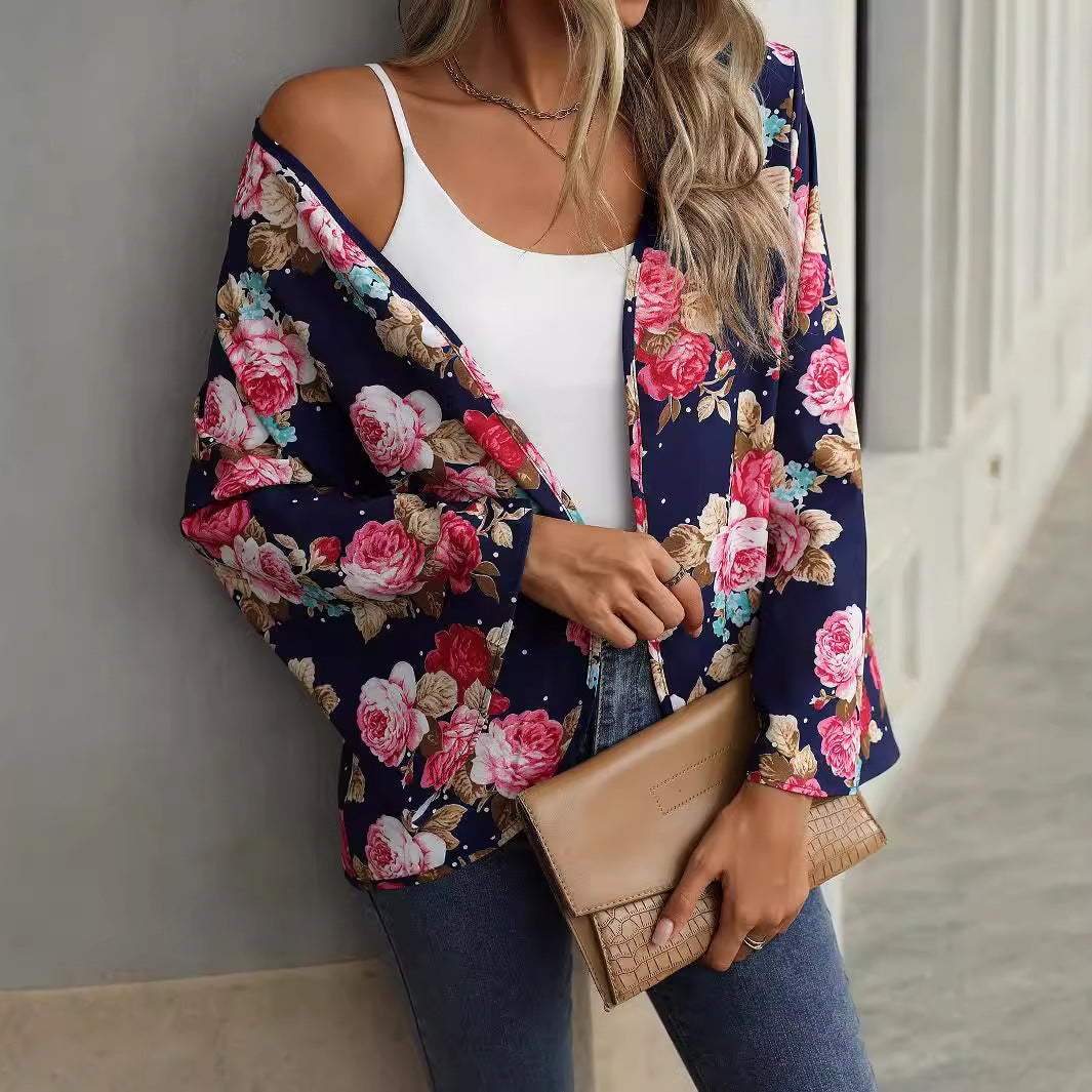 V Neck Floral Print Bell Sleeve Shirt