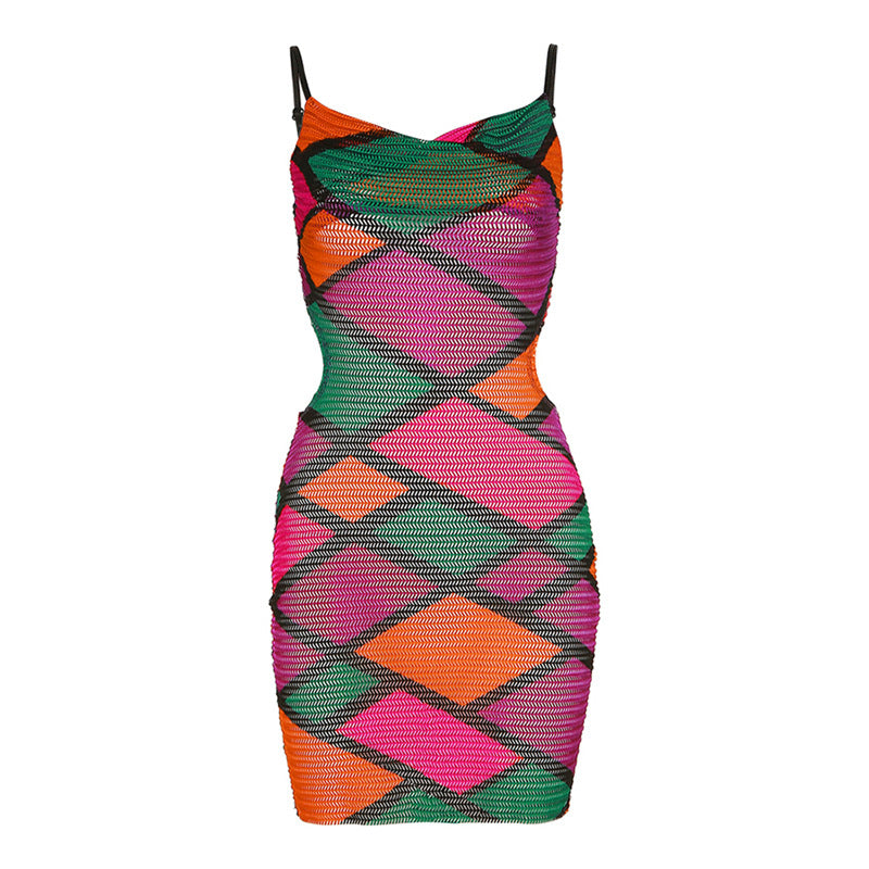 Fishnet Suspenders Backless Hollow Out Cutout Sexy Sheath Dress