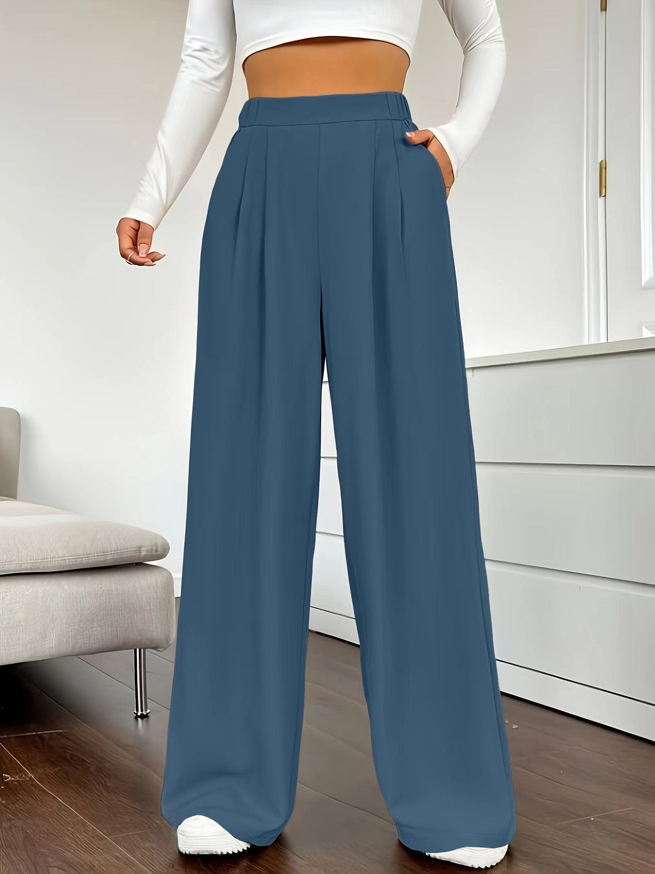 Pantalon de bureau droit élégant à taille haute et jambe large