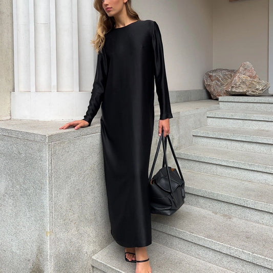 Long Sleeve Split Satin Drape Sheath Dress Kigali - Fashally.com