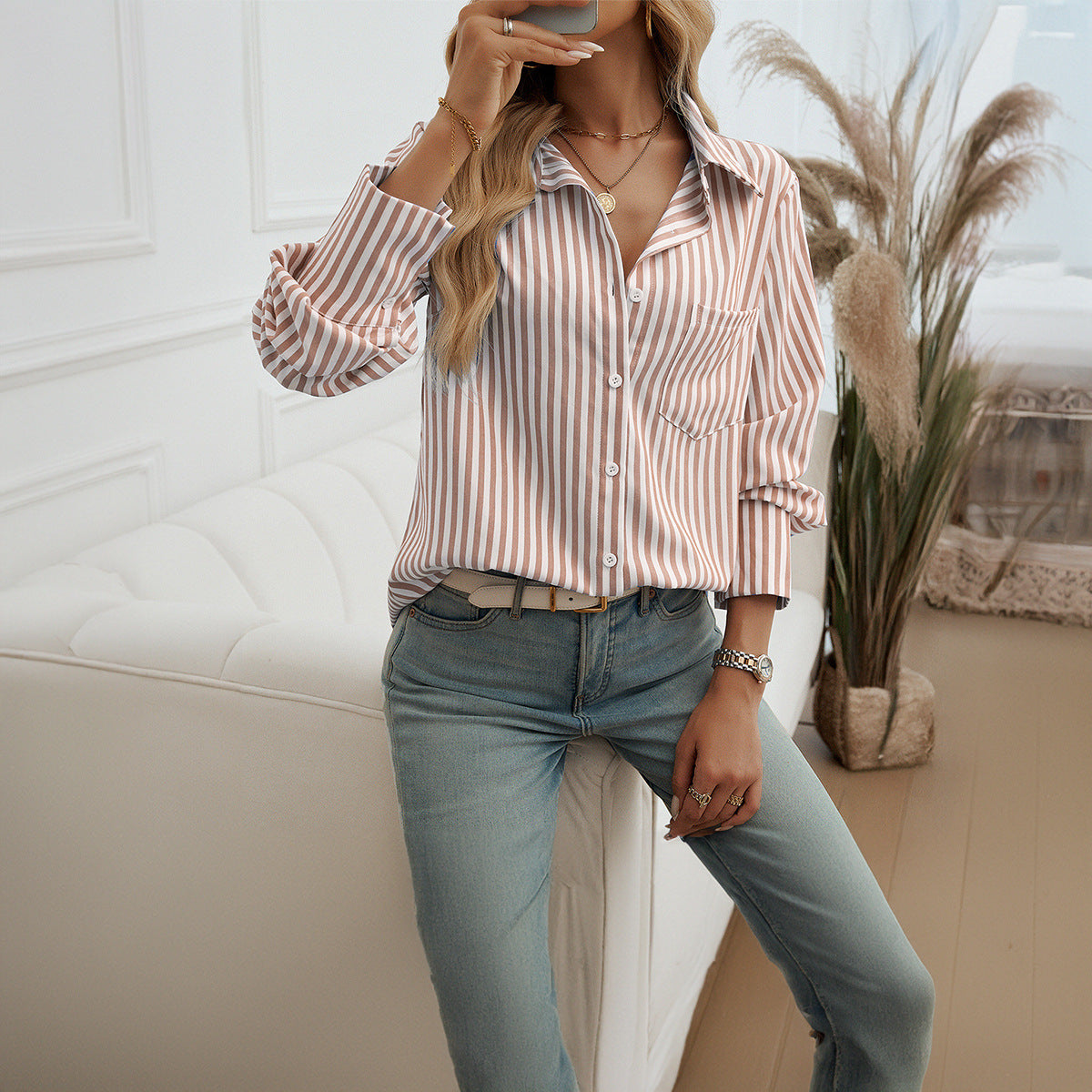 Office Striped Long Sleeve Shirt