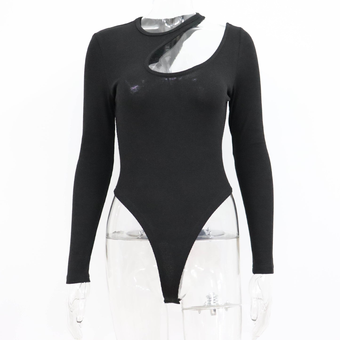 Rib Hollow Out Cutout out Bodysuit