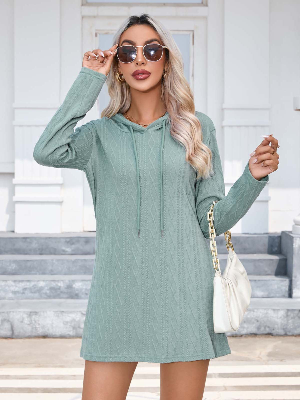 Knitting Hooded Long Sleeve Dress