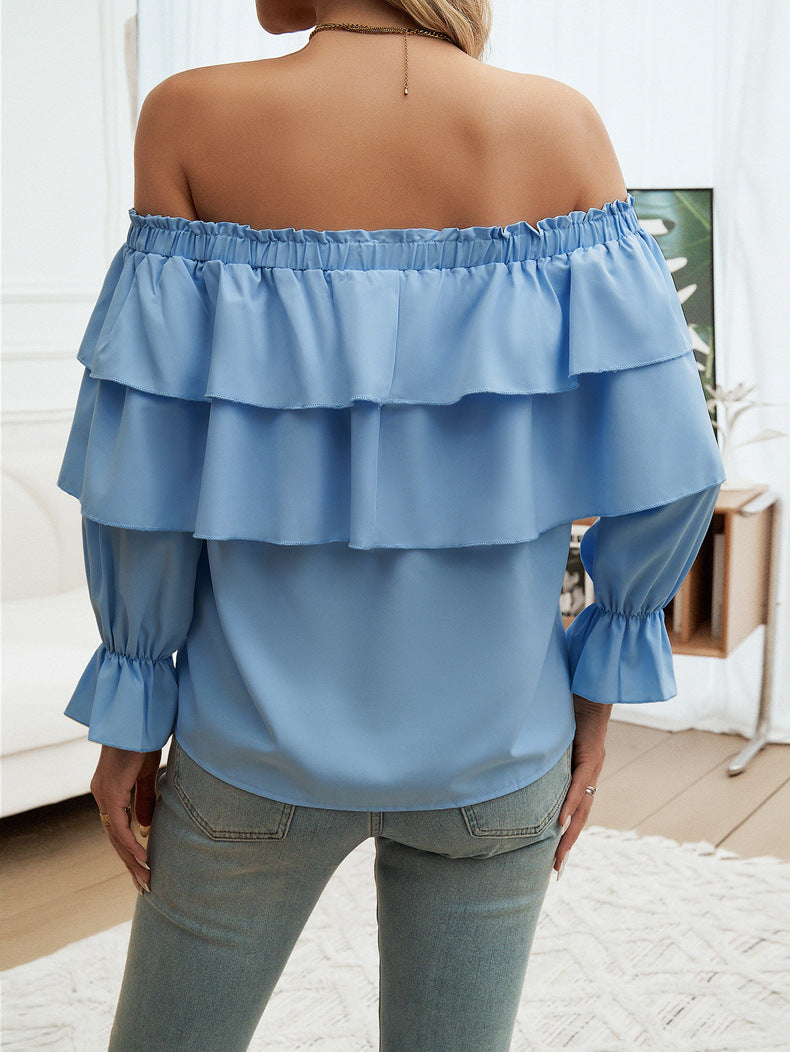 Loose Pleating Off Shoulder Bishop Sleeves Top