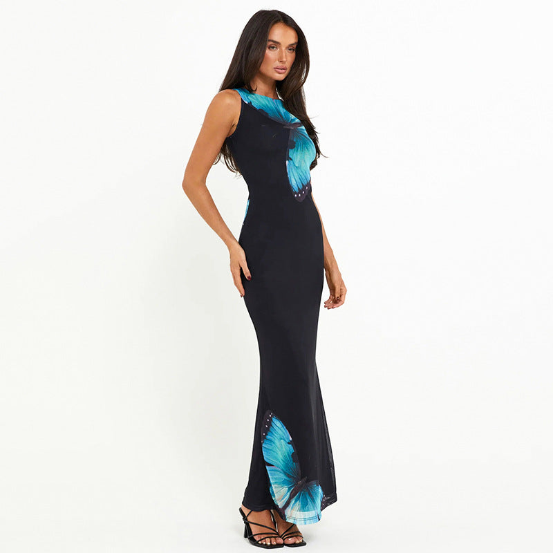 Sexy Butterfly Backless Lace Up Sleeveless Maxi Dress