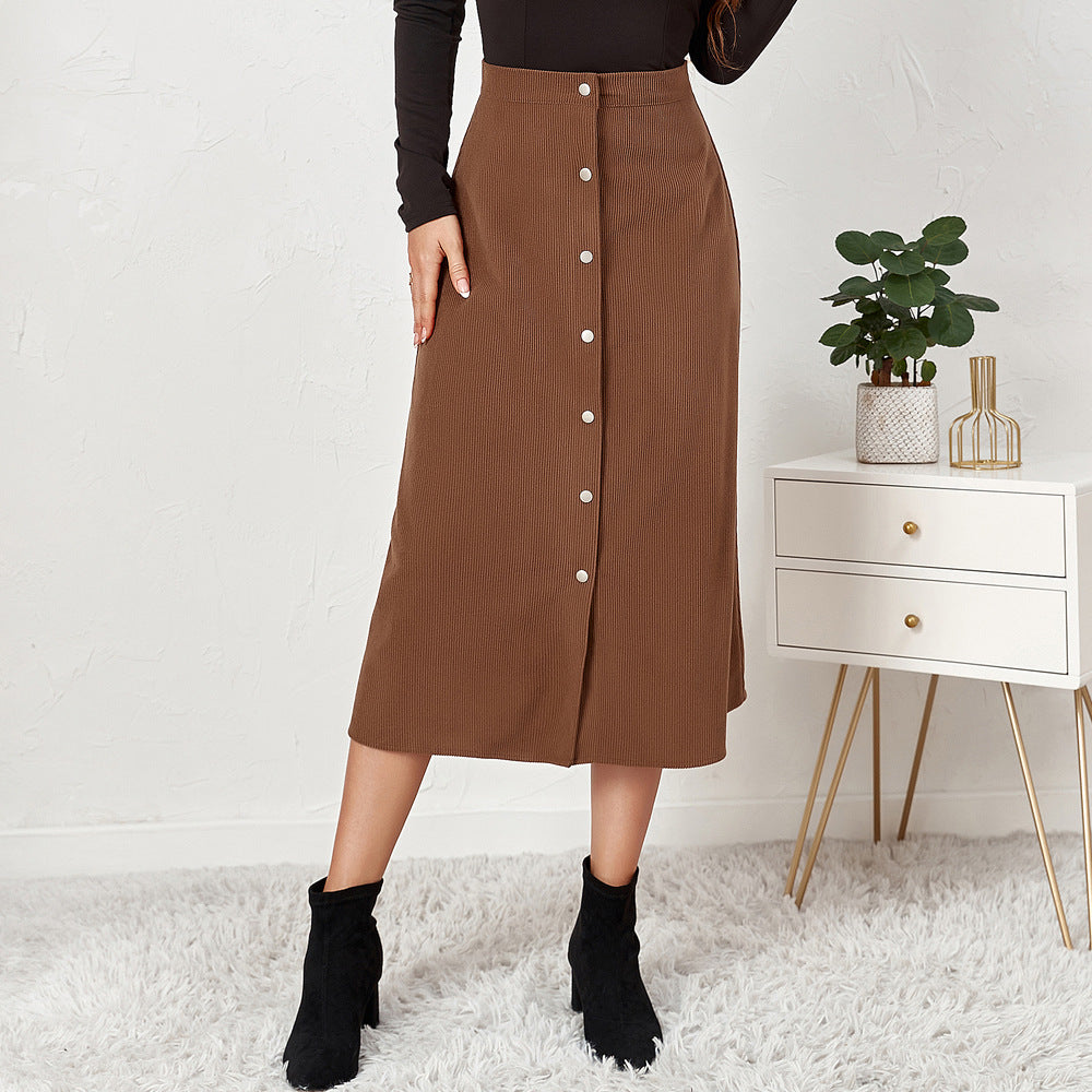 Single Breasted High Waist Autumn Winter Maxi Skirt