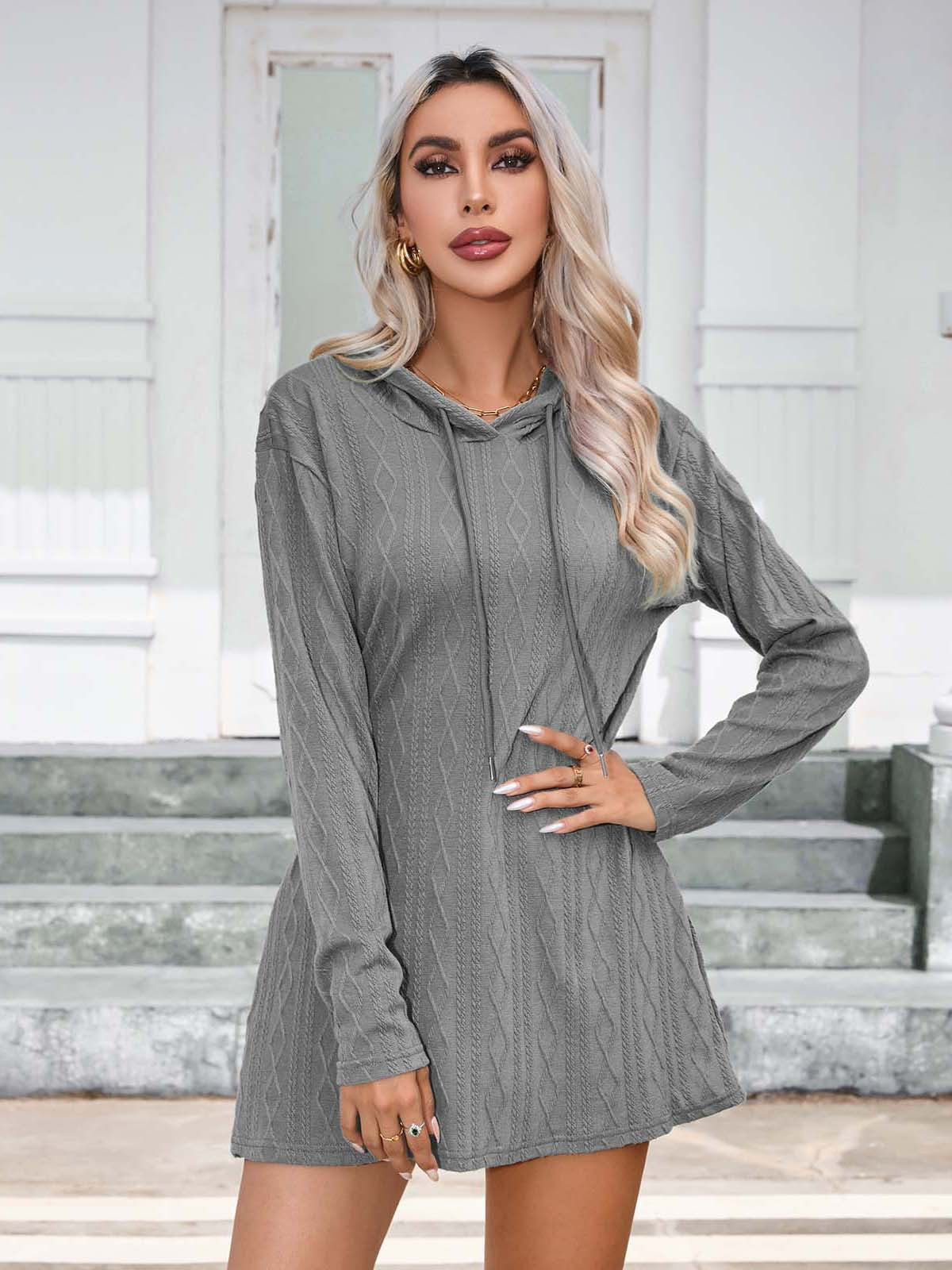 Knitting Hooded Long Sleeve Dress