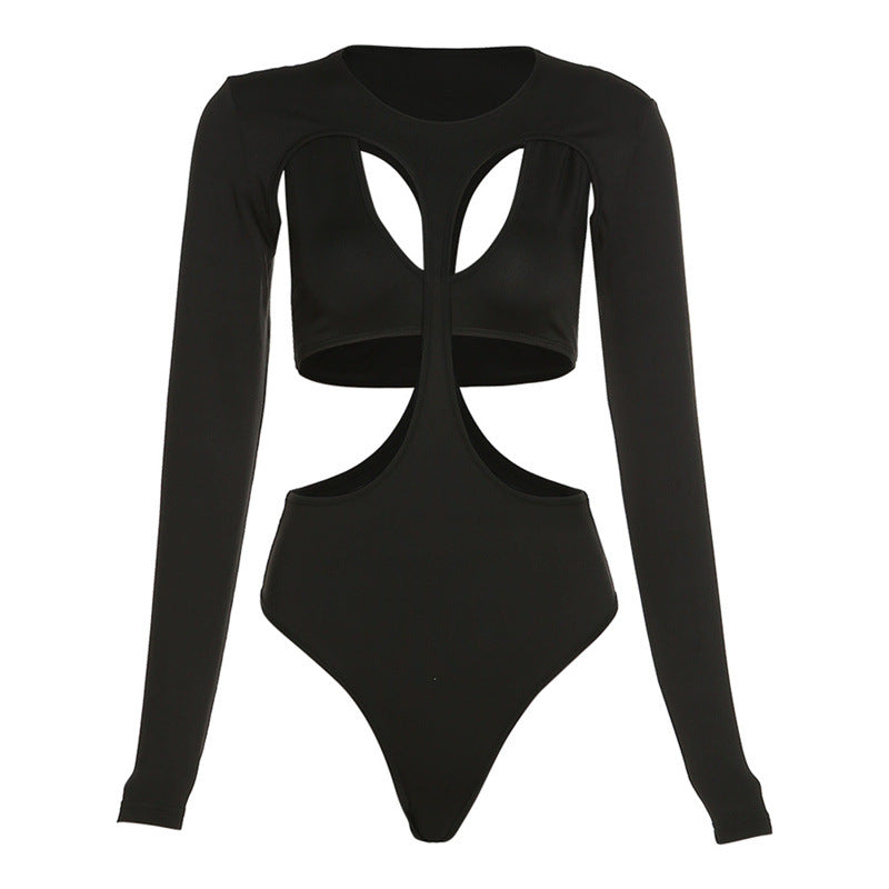 Backless round Neck Long Sleeved Fitted Bodysuit