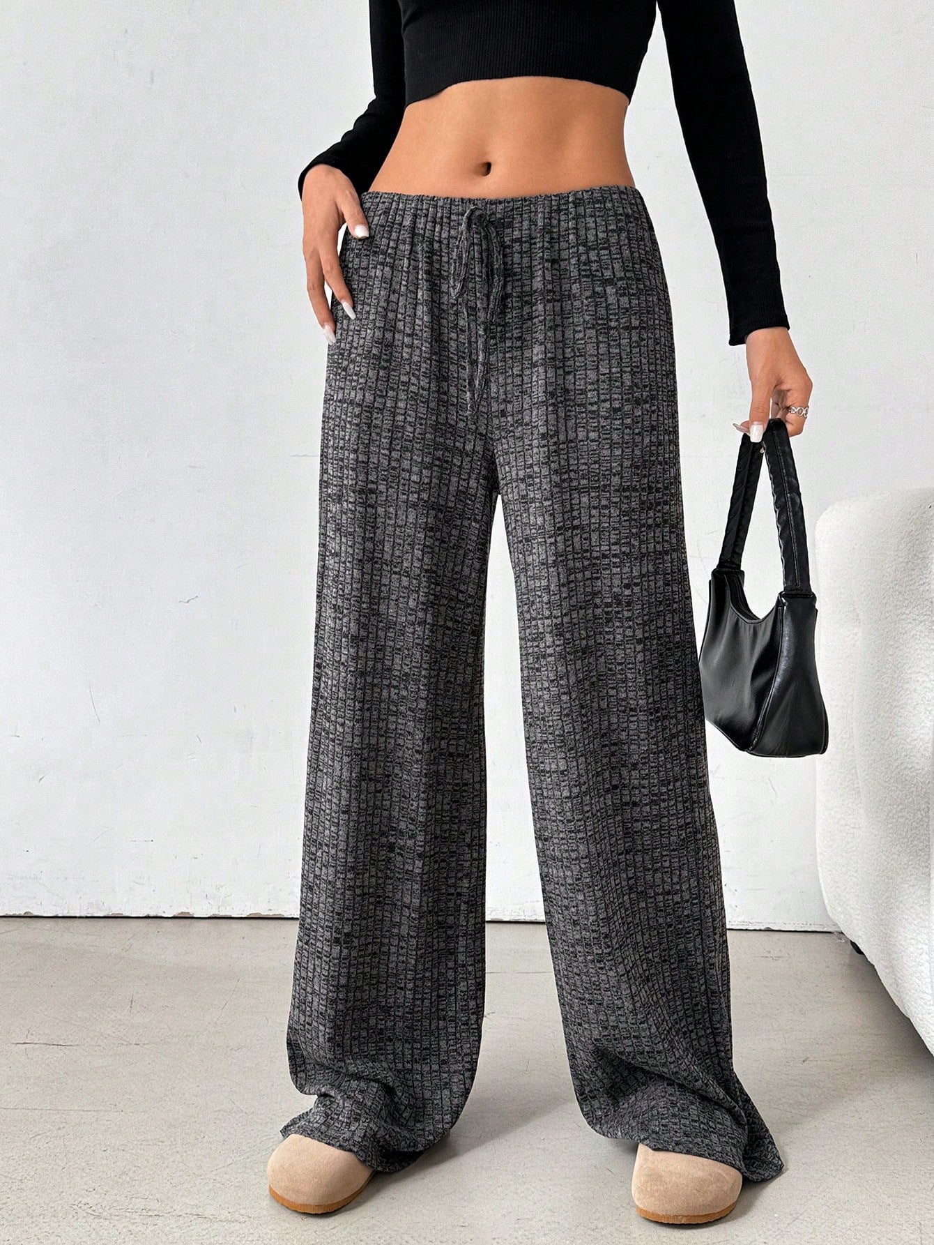 Striped Rubber Band Drawstring Straight Leg Pants