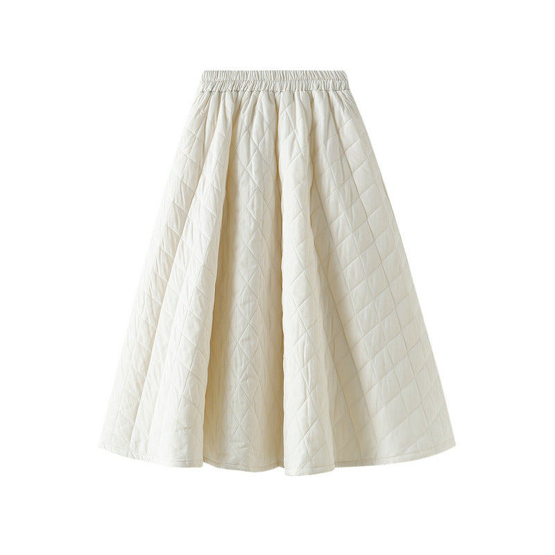 South Korea Elastic Waist Rhombus Woven Quilted A Line Slimming Skirt