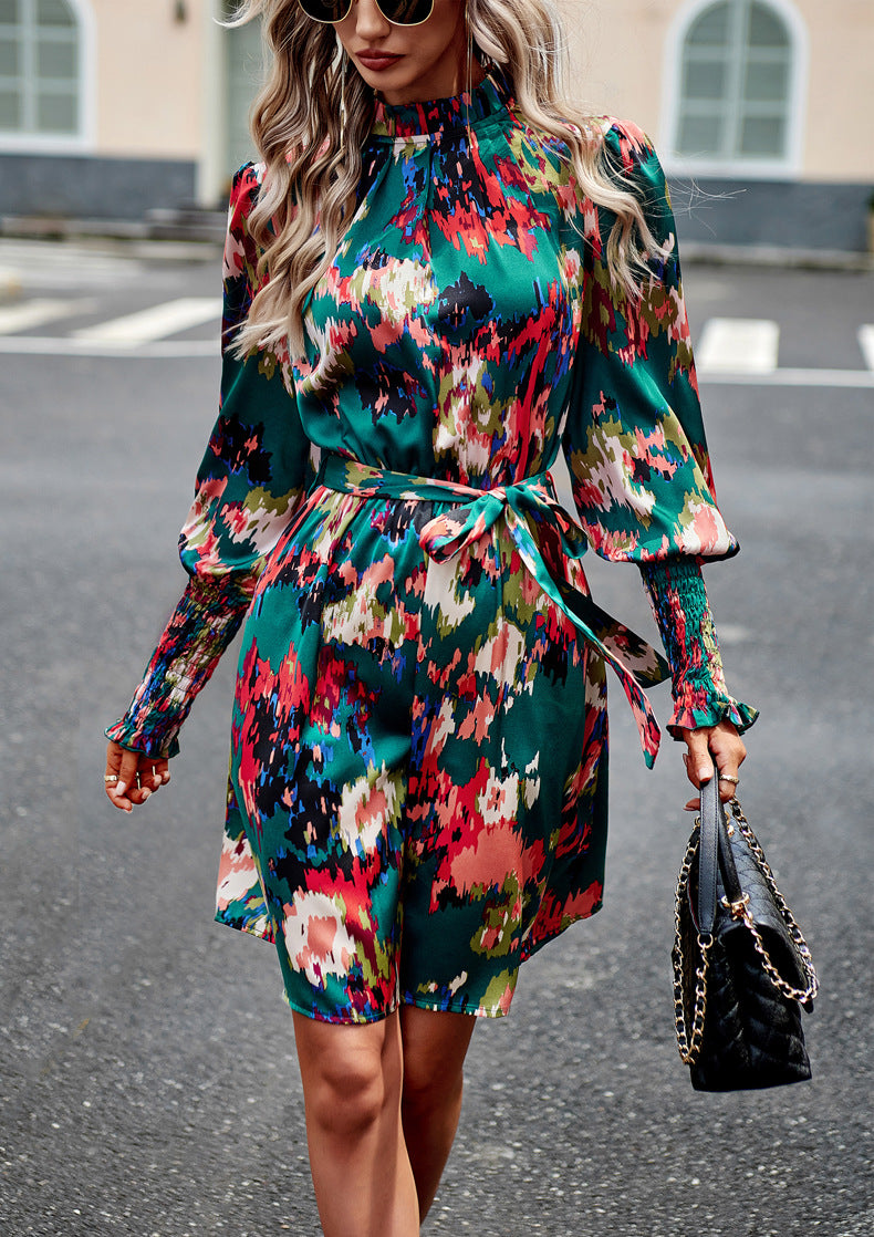 Printed Elegant Long Sleeve Dress