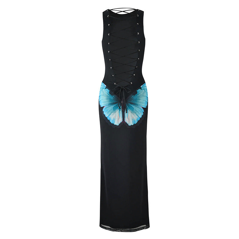 Sexy vlinder backless mouwloze maxi-jurk met veters
