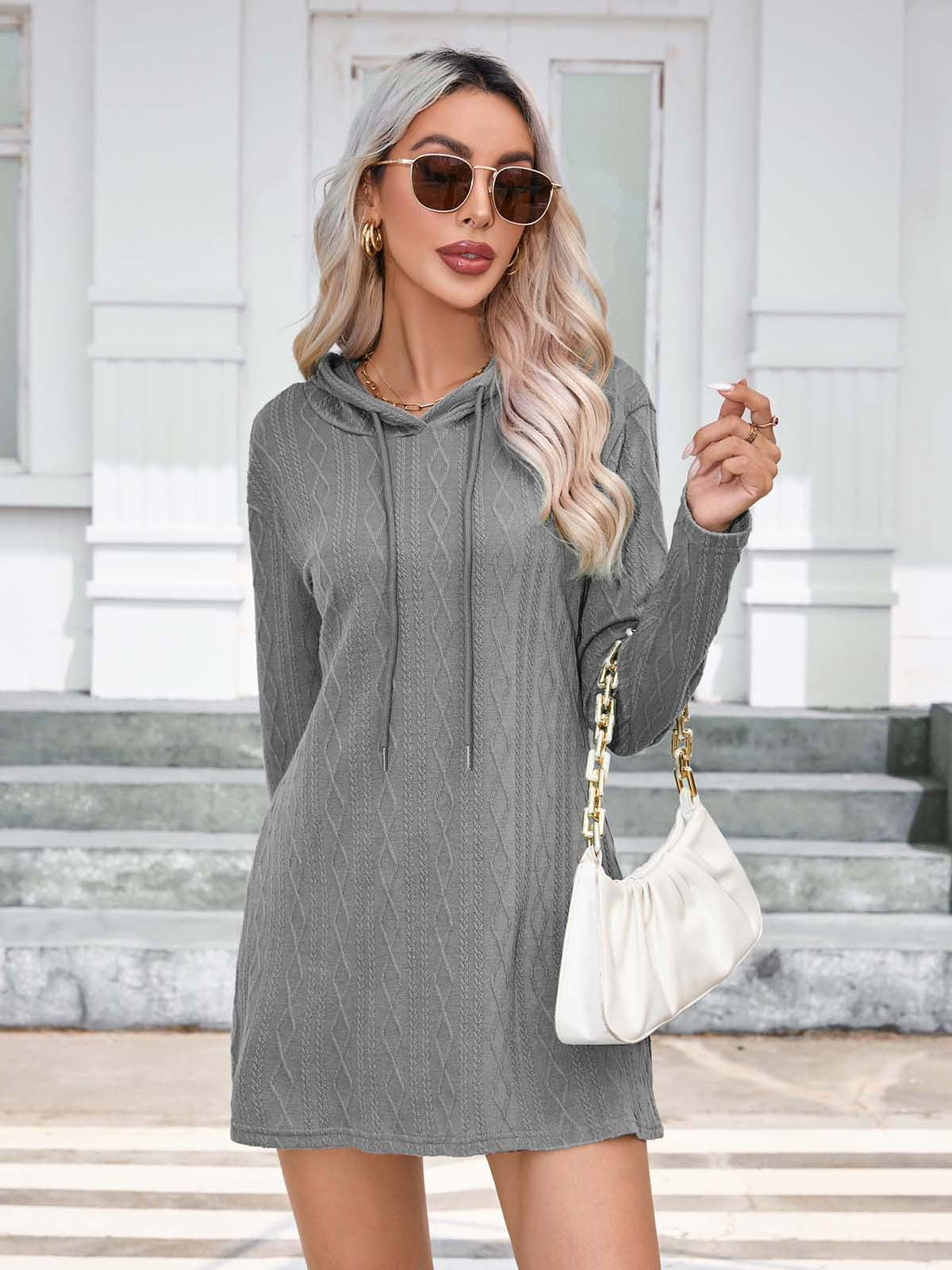 Knitting Hooded Long Sleeve Dress