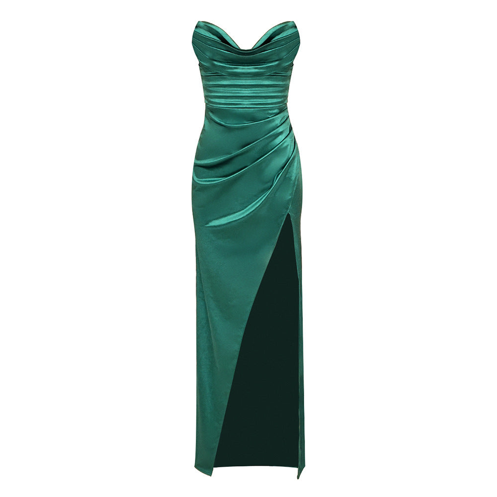 Groene gedrapeerde maxi-jurk met wikkelbuistop