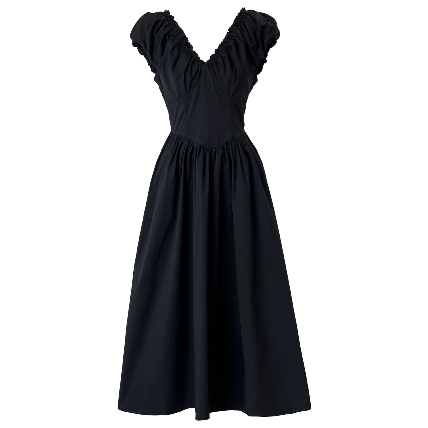 Robe française ajustée à la taille et à col en V dos nu