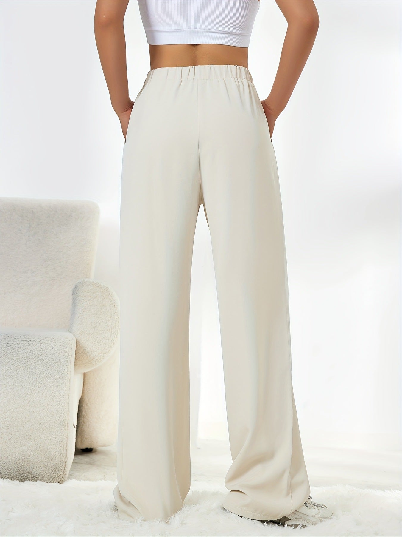 Elegant High Waist Wide Leg Straight Office Pants