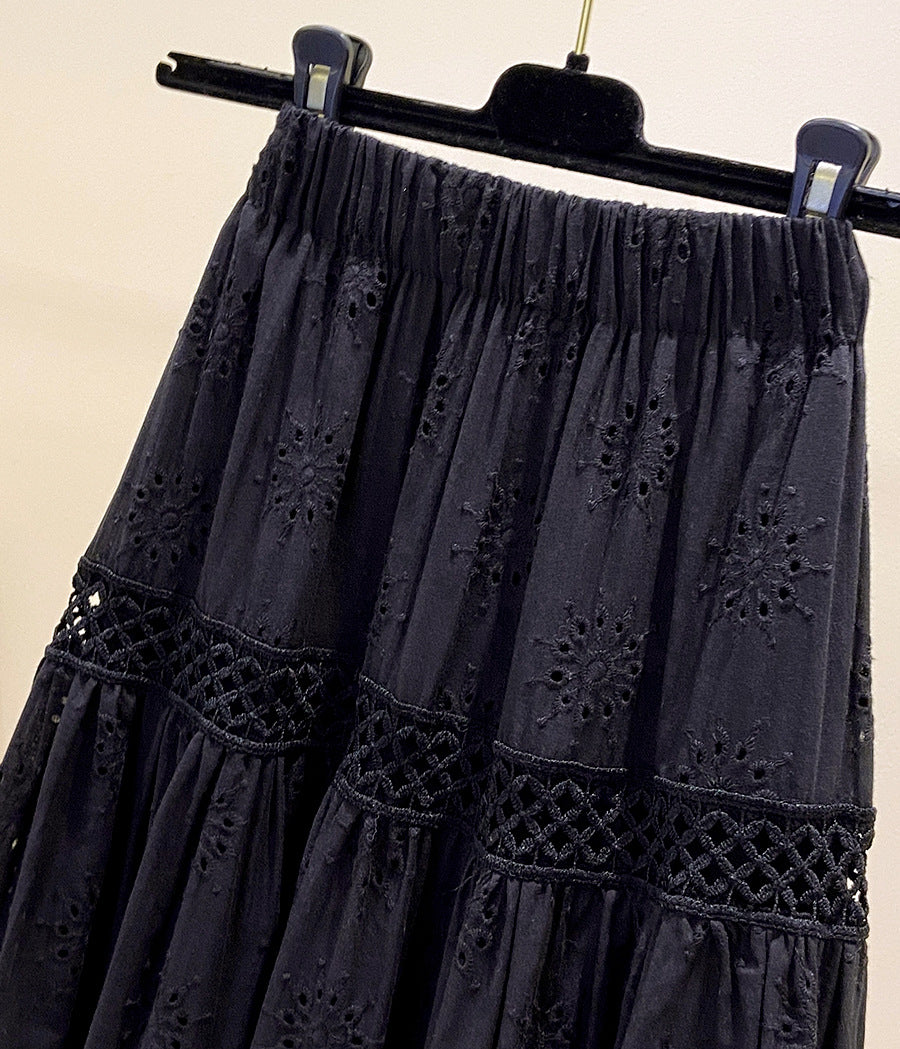 Romantic Retro Hollow Out Embroidery A Line Skirt