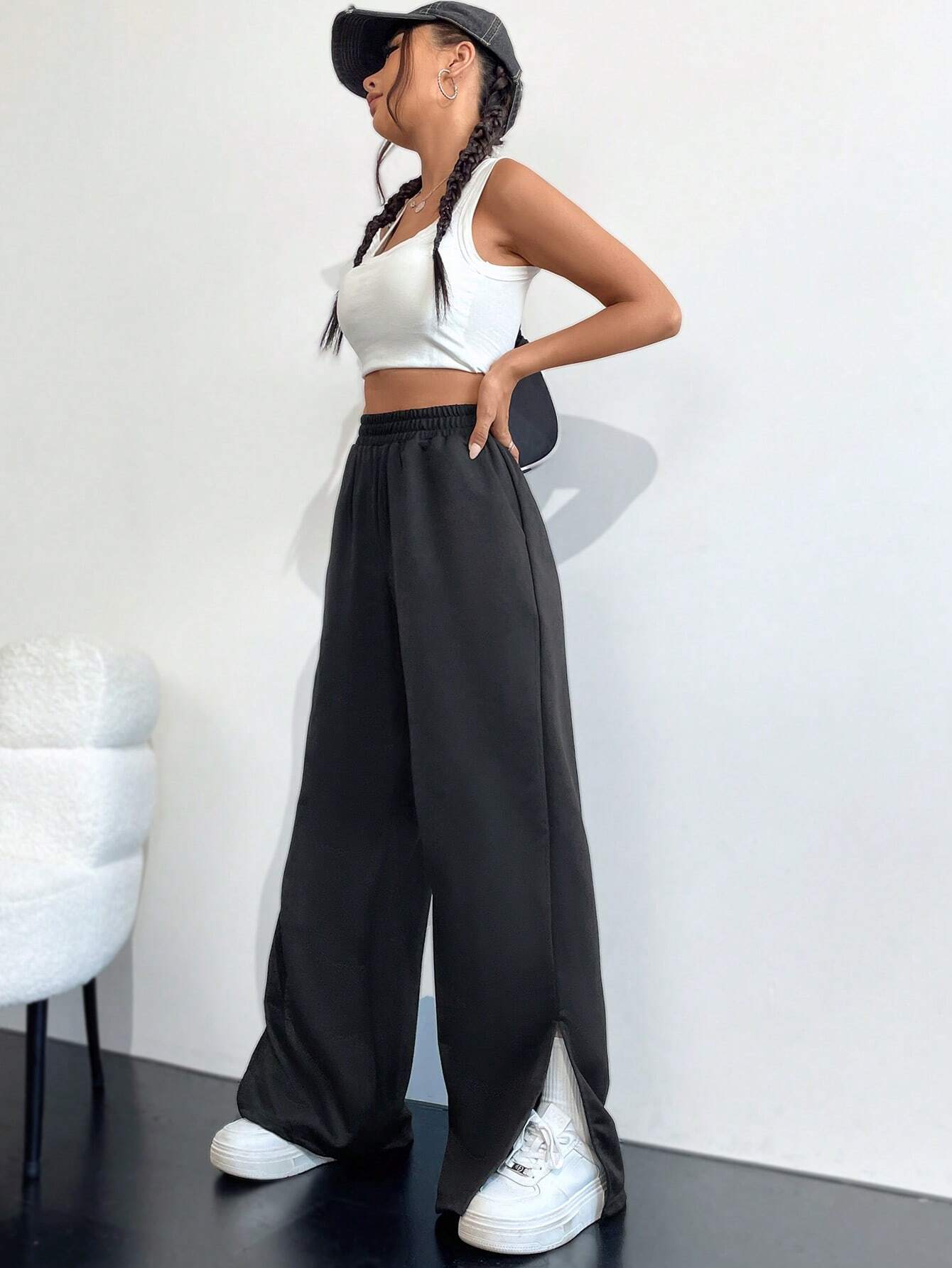 Elastic Waist Wide Leg Straight Sweatpants