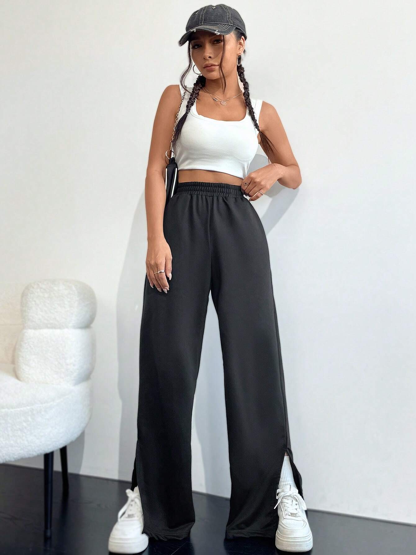 Elastic Waist Wide Leg Straight Sweatpants