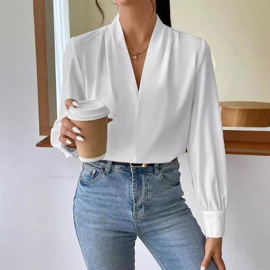 Long Sleeve V Neck Loose Shirt