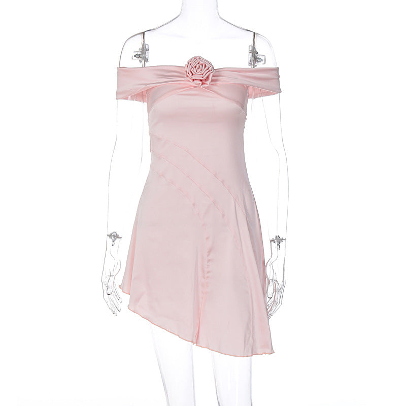 Sommer beliebte Damenbekleidung aus Satin, schmales Blumenkleid mit Ausschnitt