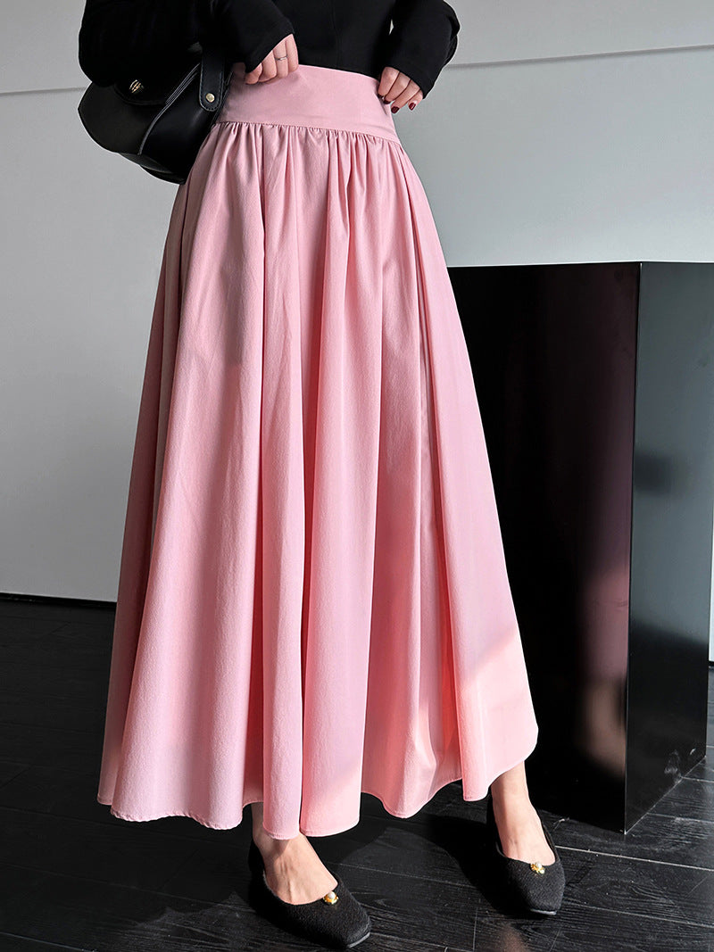 Pink Skirt Large Swing A Line Pleated Pleated Skirt