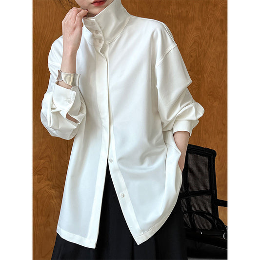 French Stand Collar Lazy Drape Profile Elegant Long Sleeve Shirt YOUSI - Fashally.com