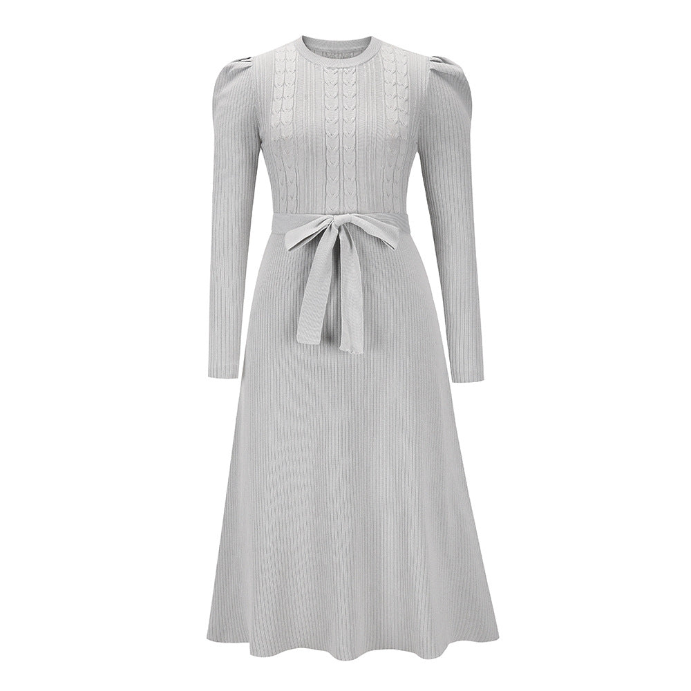 Long Sleeve Knitted Mid-Length Elegant Sweater Dress