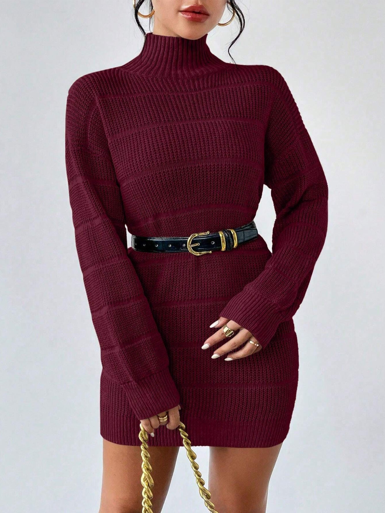 Half Turtleneck Knitted Sexy Dress