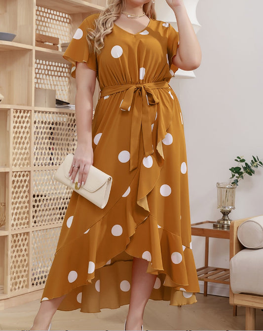 Polka Dot Simple Elastic Waist Printed Dress