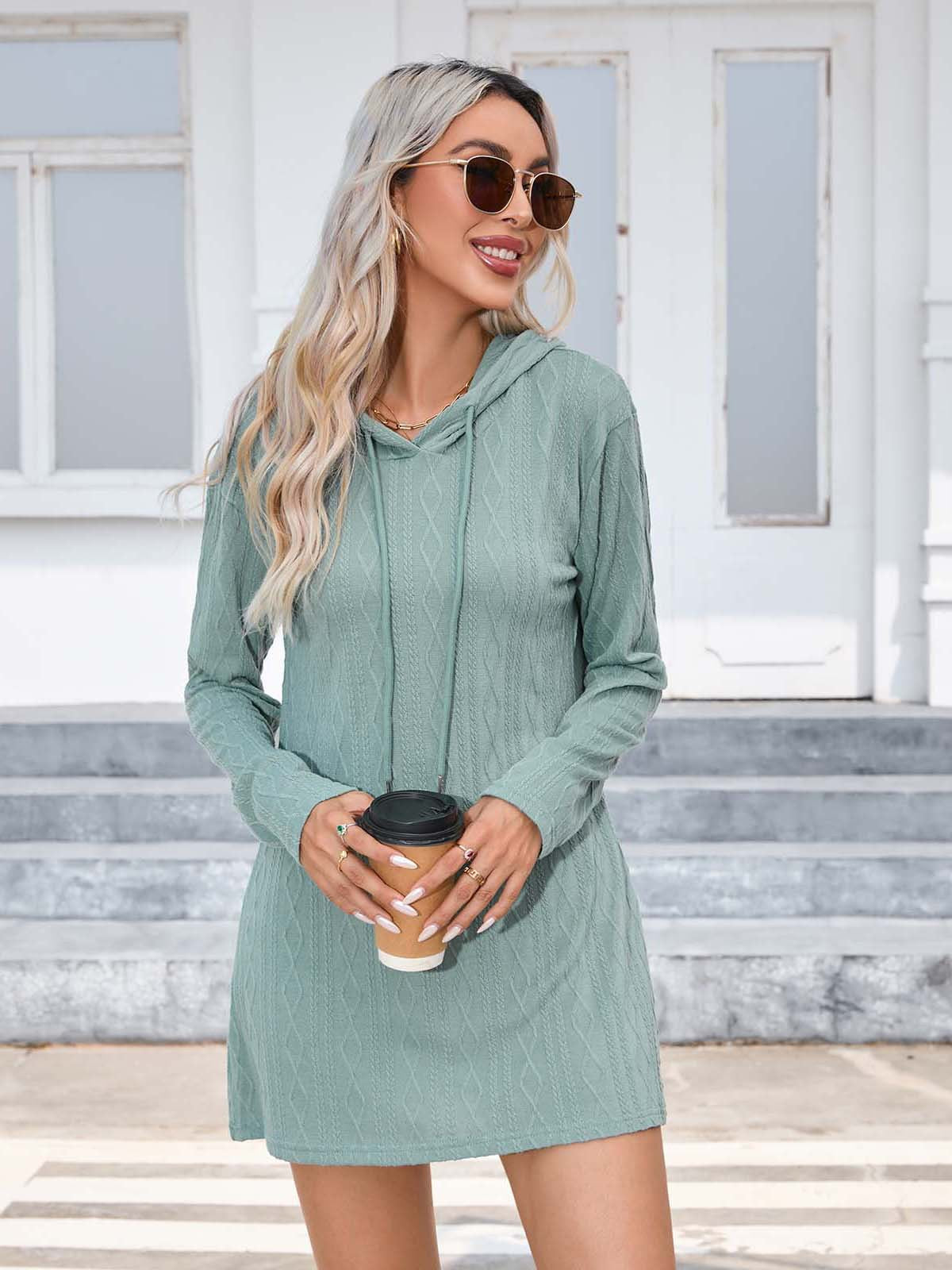 Knitting Hooded Long Sleeve Dress