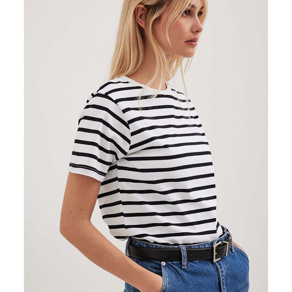 Simple Loose Cotton Crew Neck Short Sleeve Striped T Shirt