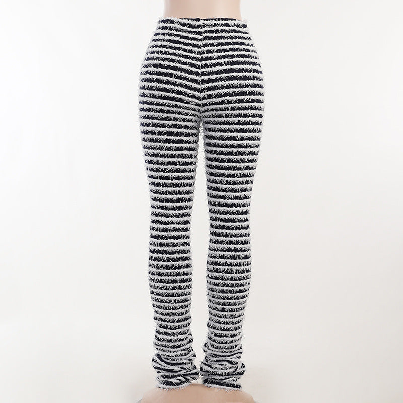 Woolen Striped Sexy Slim Pants