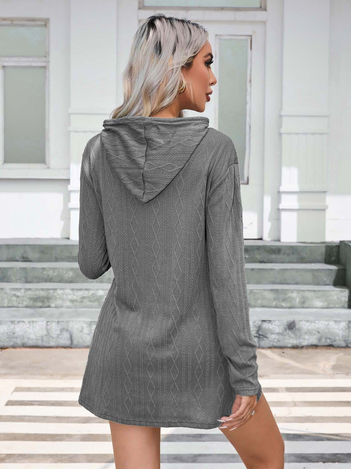 Knitting Hooded Long Sleeve Dress