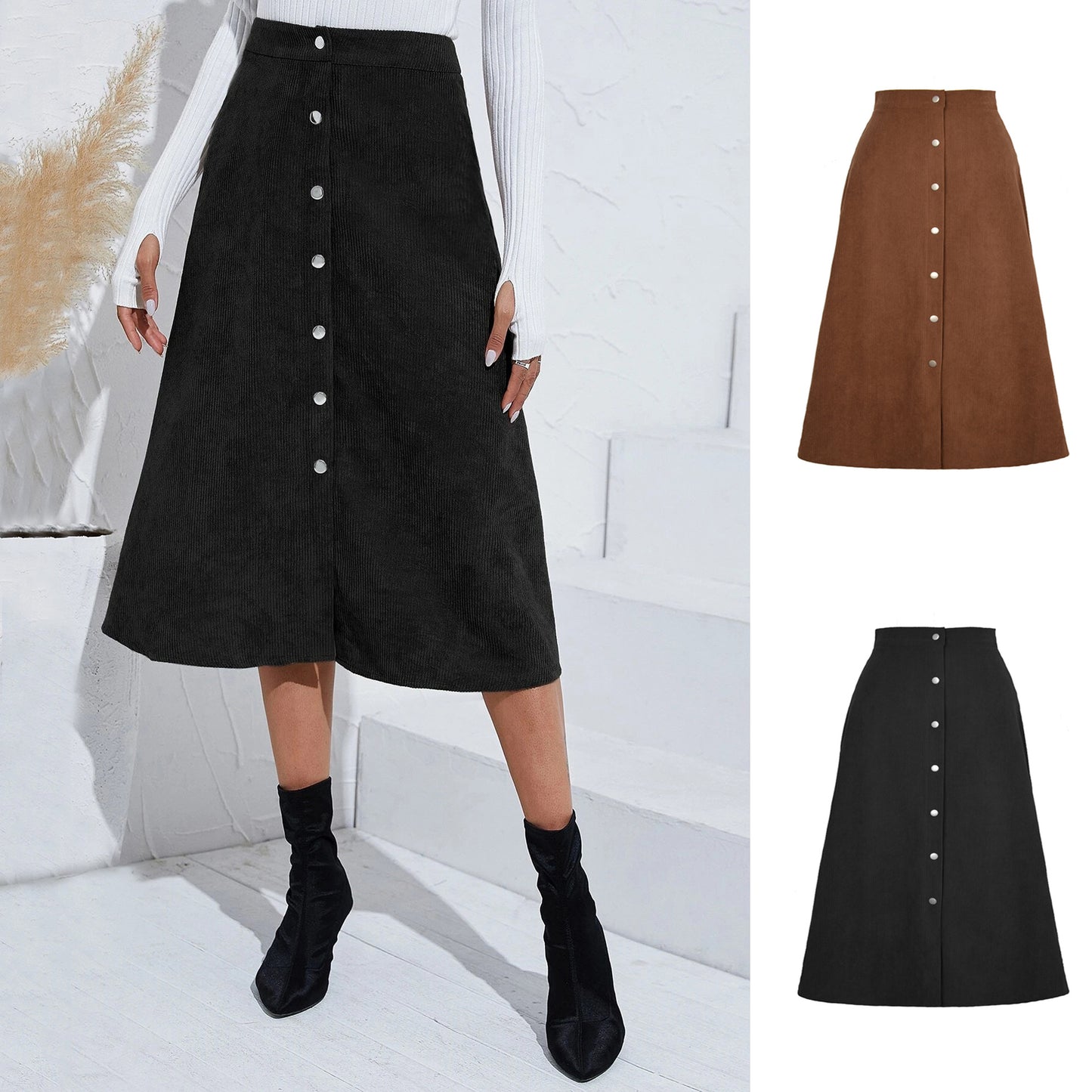 Single Breasted High Waist Autumn Winter Maxi Skirt