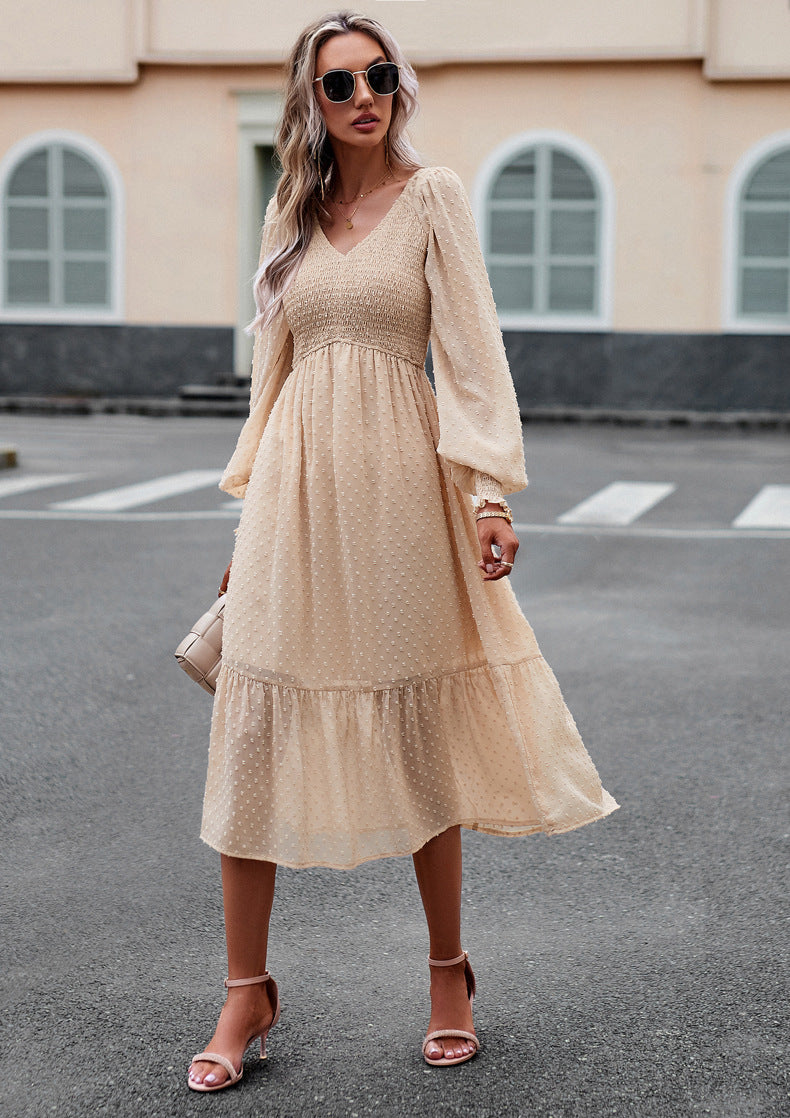 Elegant V-Neck Jacquard Dress