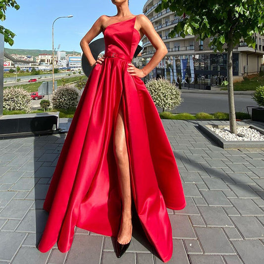 One-Shoulder Tube Top Maxi Sexy Slit Large Swing Dress SCC - Fashally.com