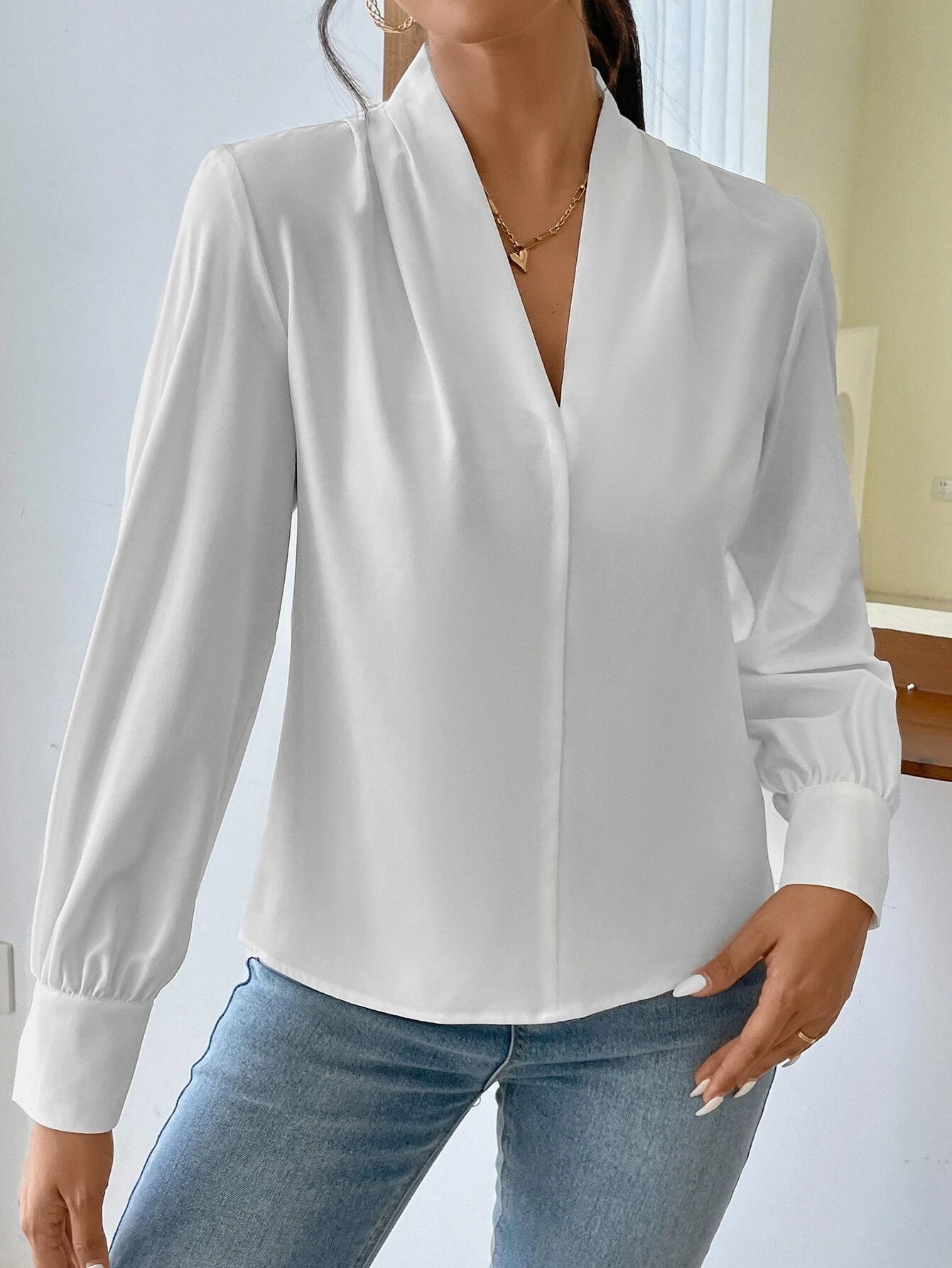 Long Sleeve V Neck Loose Shirt