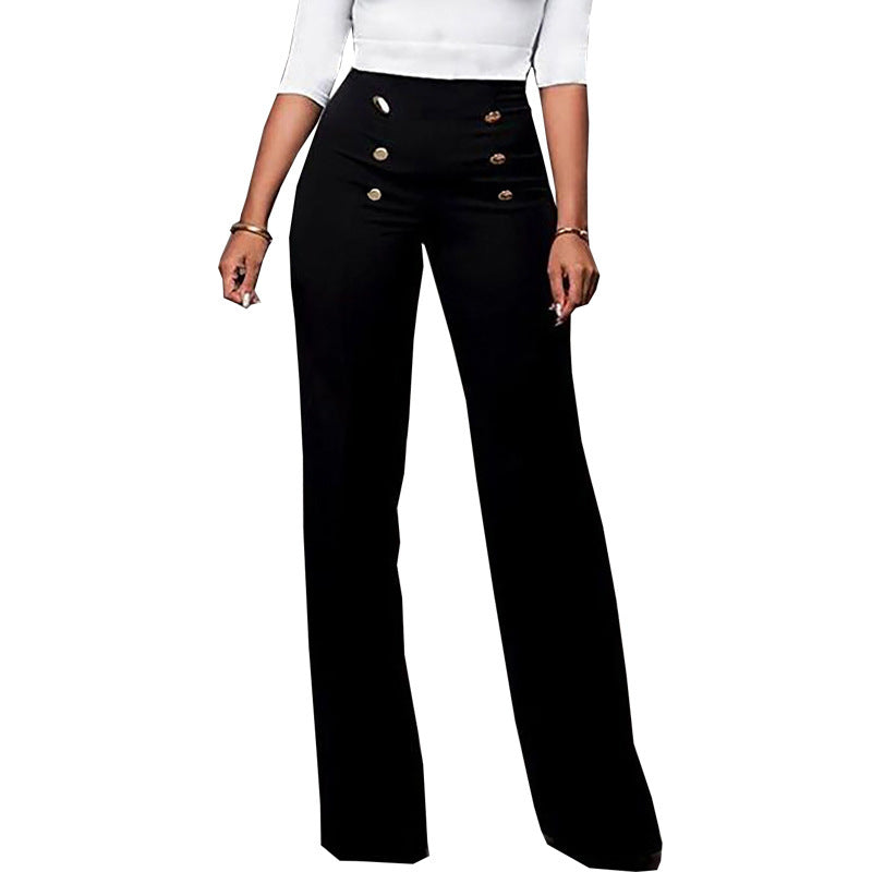 Button Solid Color Bootcut Trousers