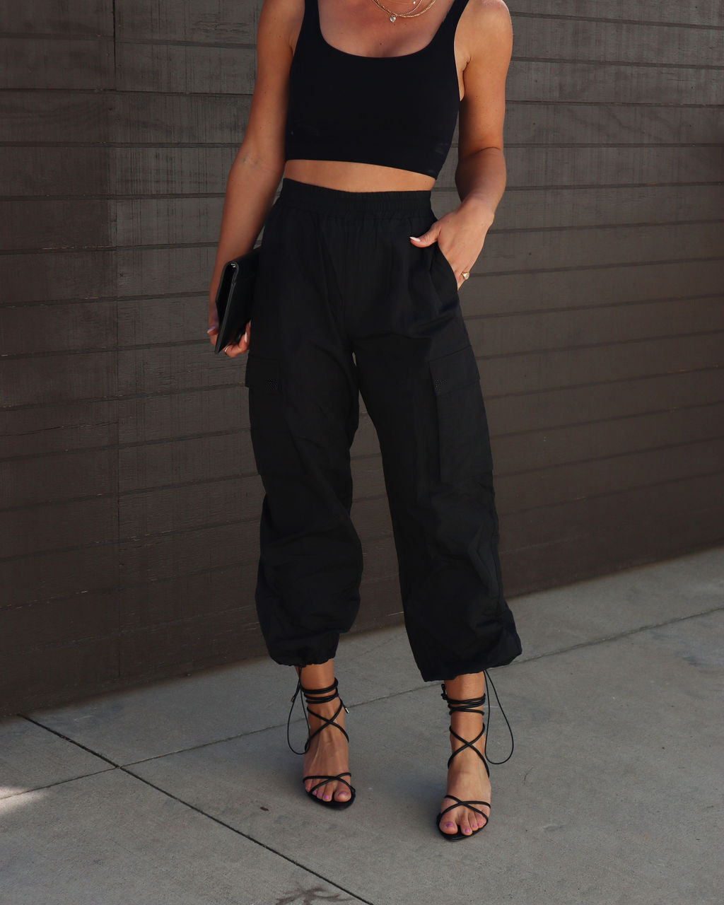 Elastic Waist Loose Drawstring Ankle Tied Cargo Pants