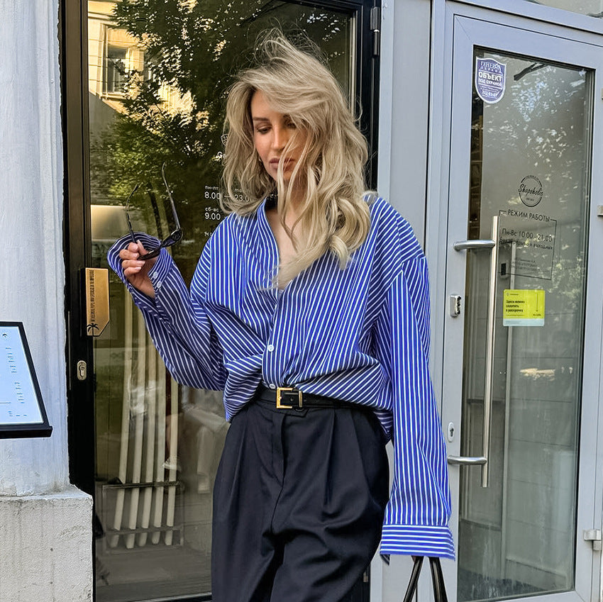 Blue White Striped Loose Shirt