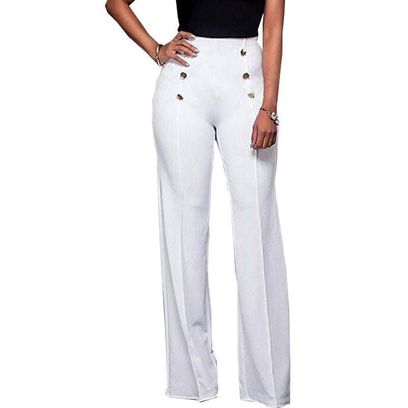 Button Solid Color Bootcut Trousers