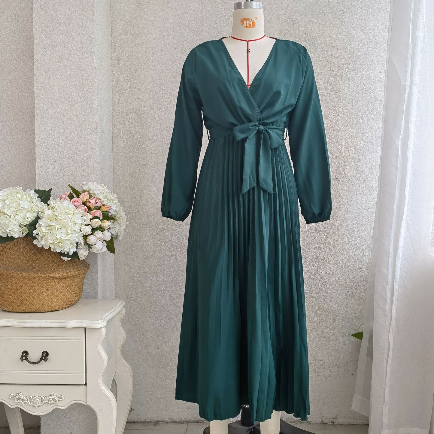 Populaire lente zomer elegante gekruiste V-hals swing geplooide jurk