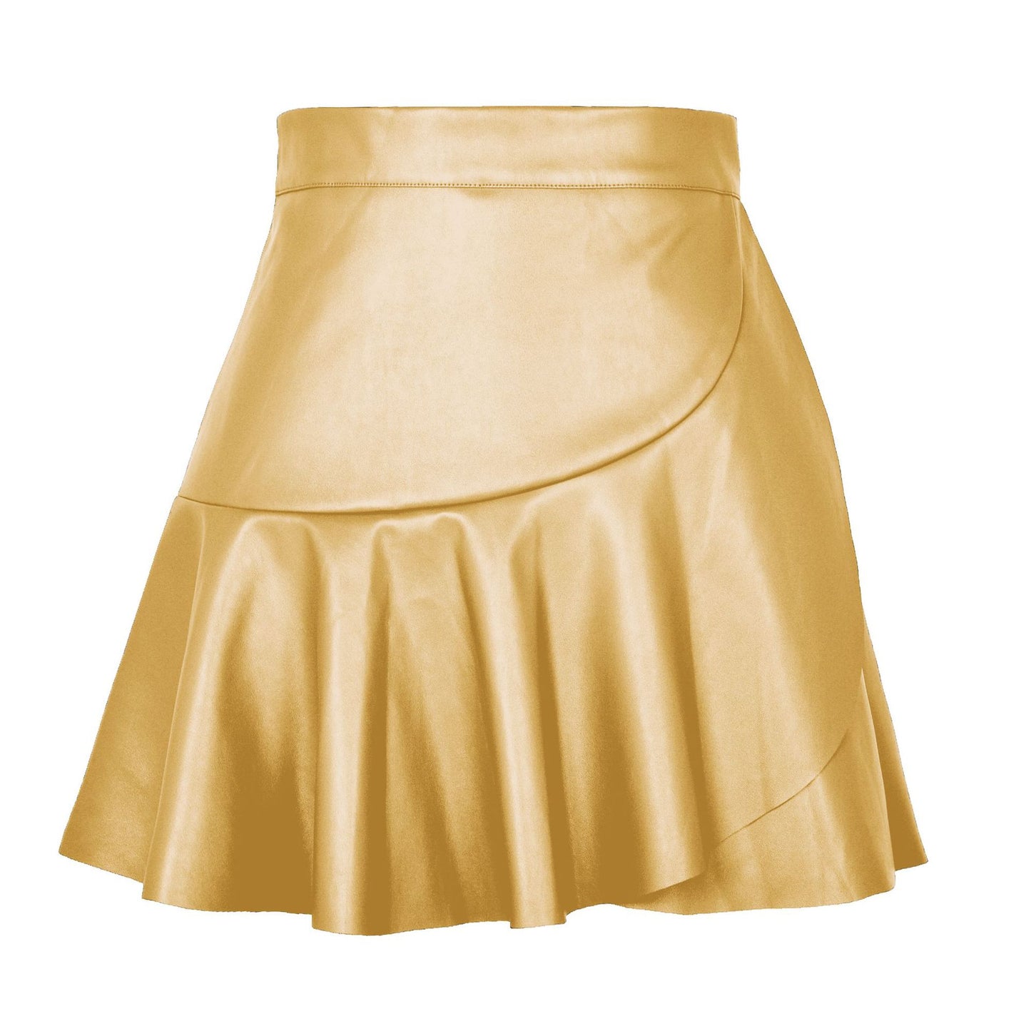 High Waist Ruffles Irregular Asymmetric Leather Skirt